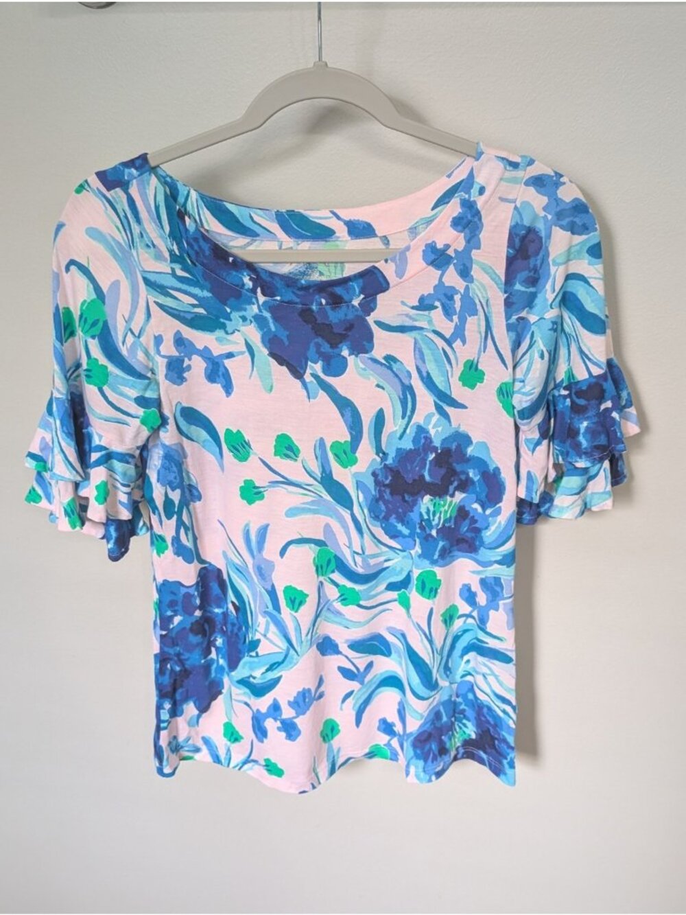 Lilly Pulitzer Lula Sweet Pea Top Ruffle Sleeve T-Shirt Size XS